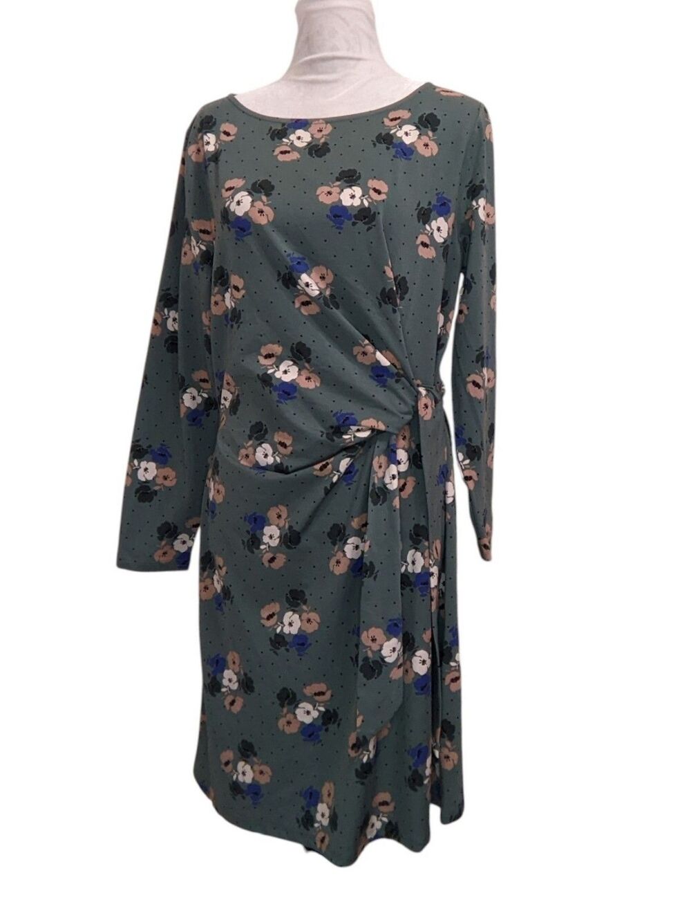 Land's End Midi Dress Cotton Blend Green L/P